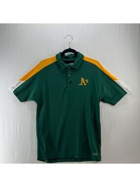 MLB Oakland As TX3 Cool Polo Shirt Mens S Embroidered Baseball Retro Green Gold